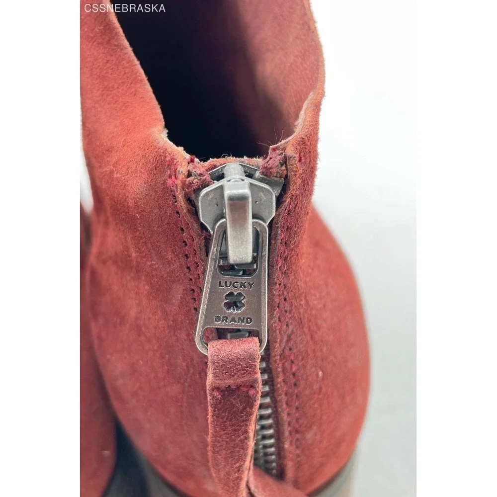 LUCKY BRAND Lahela Ankle Boots‎ in Red/Sable Suede - Size 8/38
